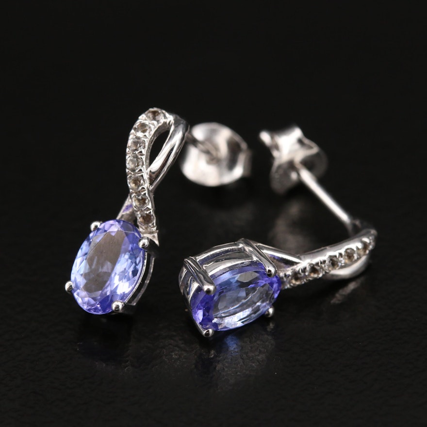 Sterling Tanzanite and Topaz Drop Earrings