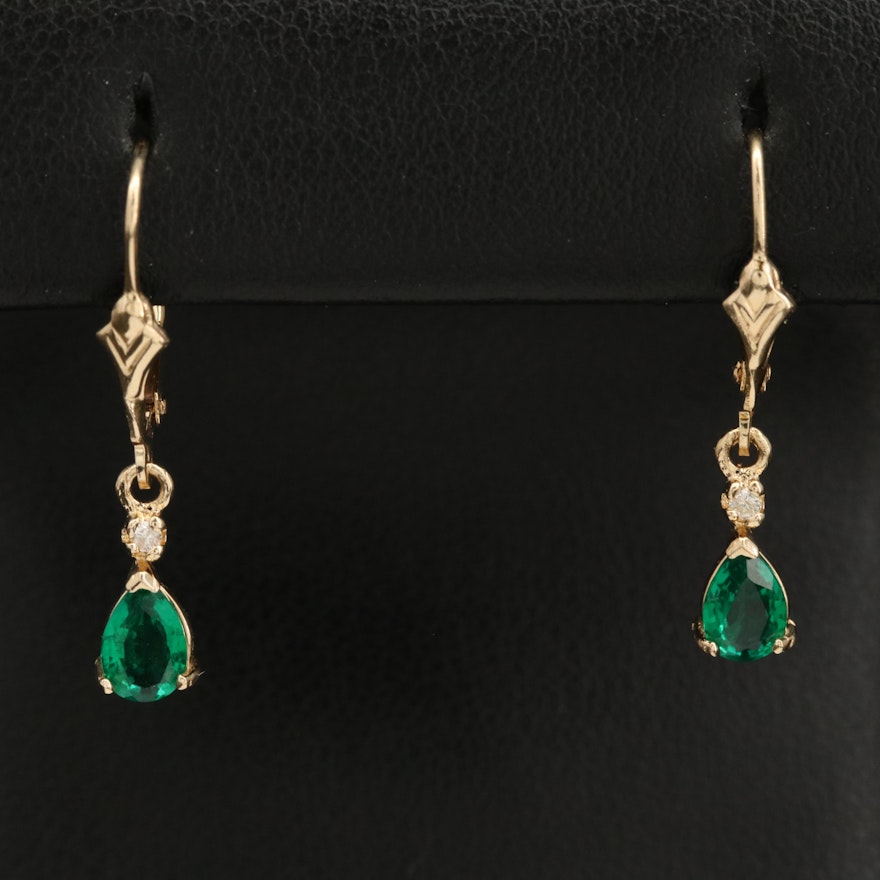 14K Emerald and Diamond Earrings