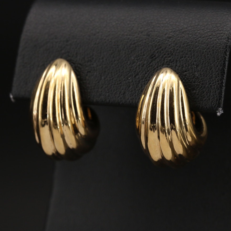 14K Fluted J Hoop Earrings