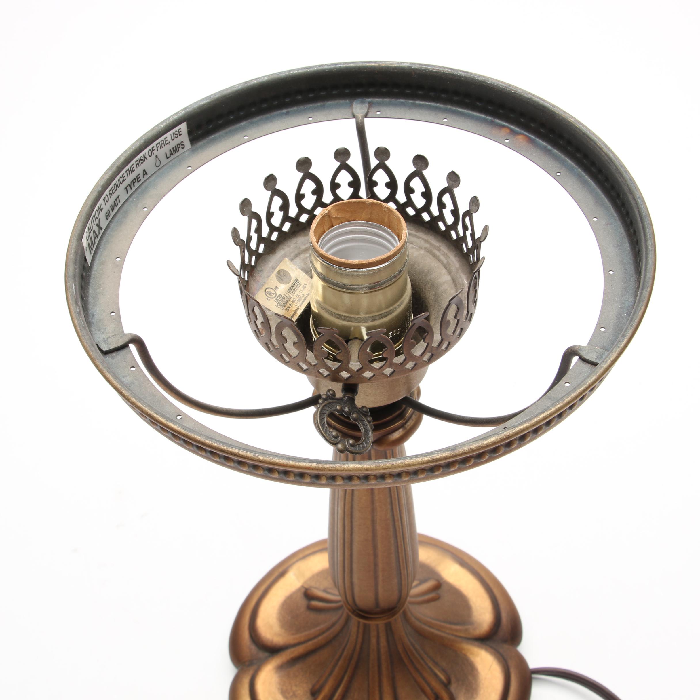 Fenton Hand-Painted Pink Satin Glass Table Lamp with Ruby Cased Lamp