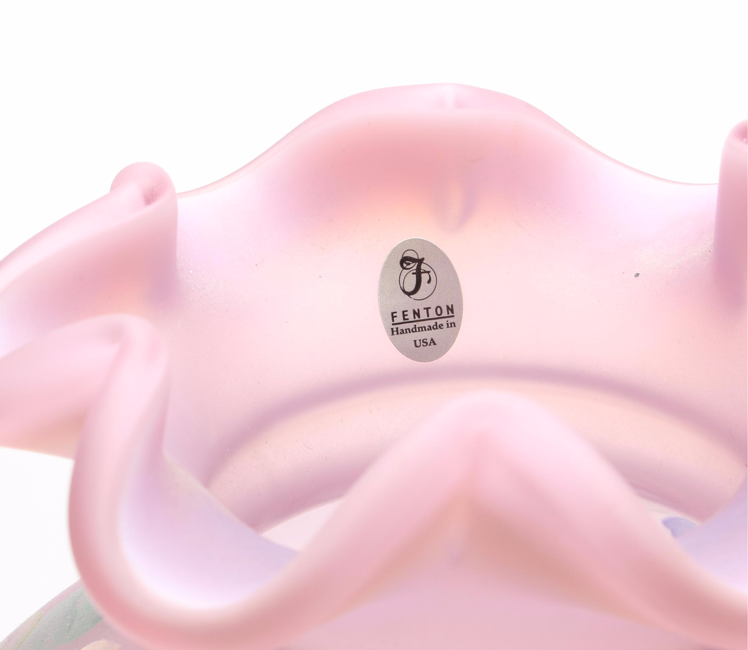 Fenton Hand-Painted Pink Satin Glass Table Lamp with Ruby Cased Lamp