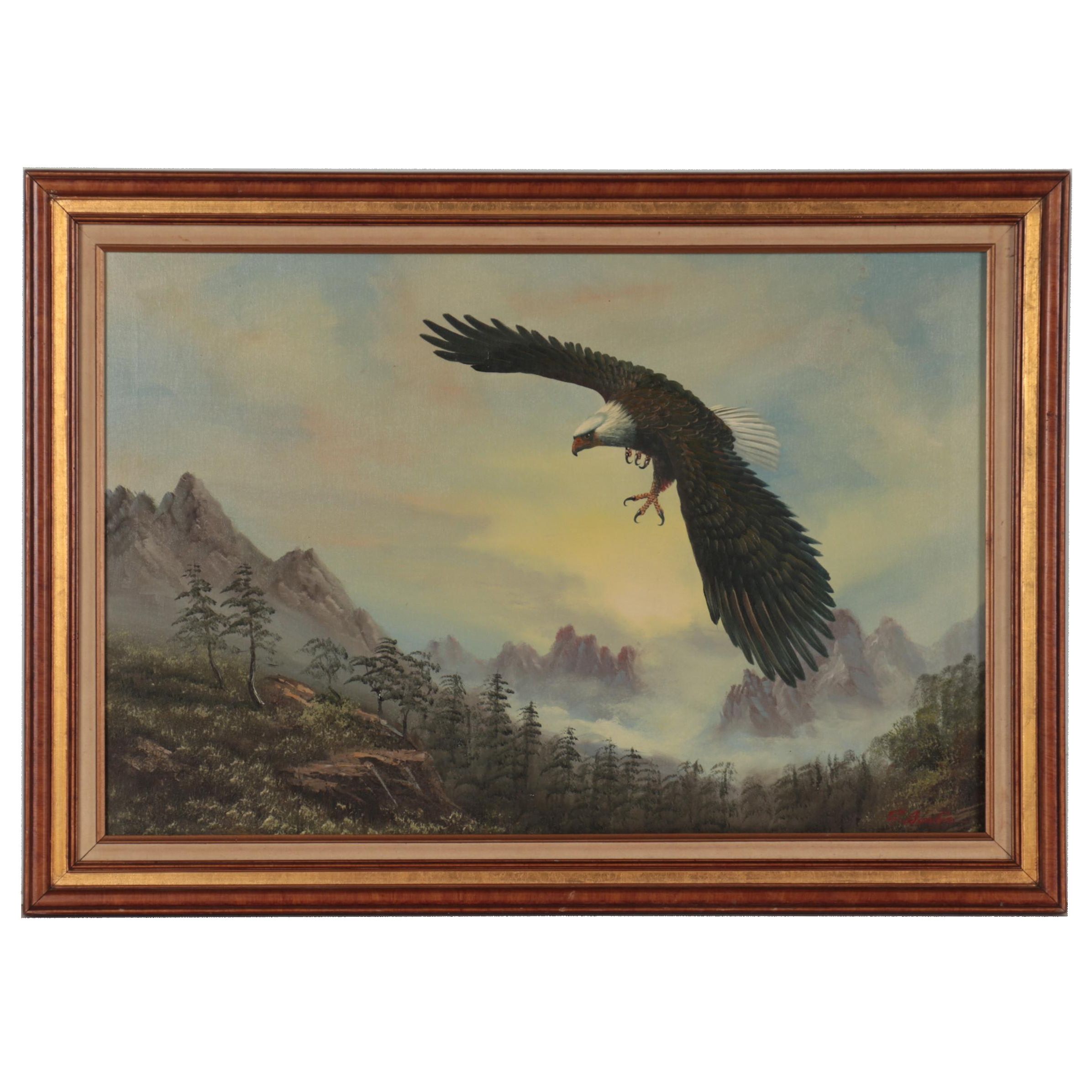 W. Amadio Oil Painting of Bald Eagle, Late 20th Century
