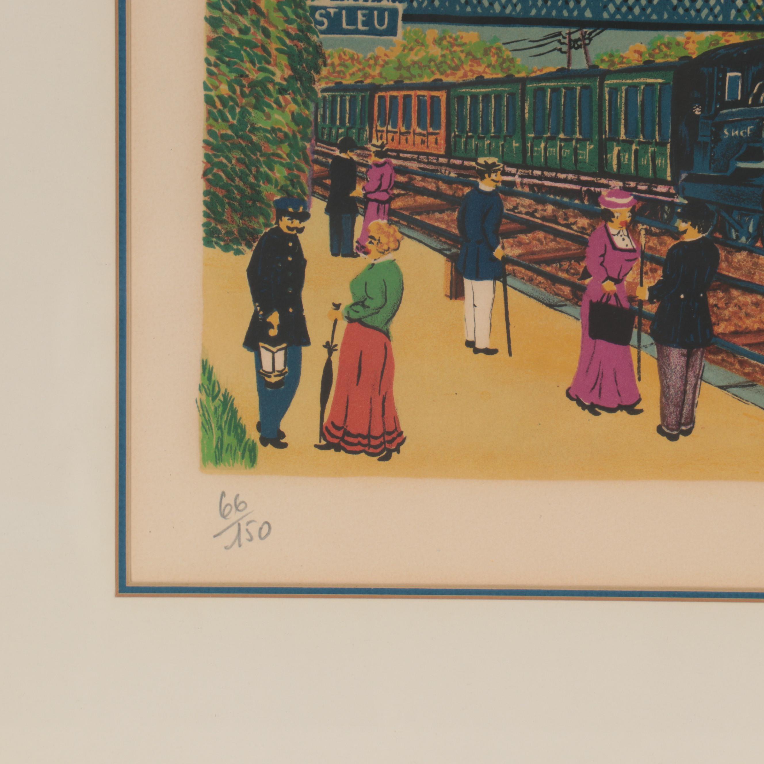 Michel Hermel Lithograph of Saint Leu Station, Late 20th Century