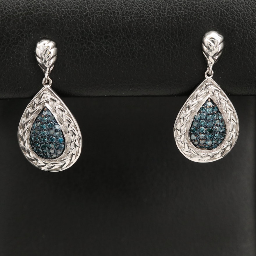 Sterling Silver Pavé Diamond Drop Earrings