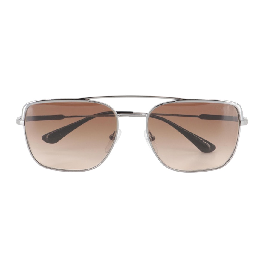 Prada SPR 53V Aviator Sunglasses in Silver Tone with Gradient Lenses with Case