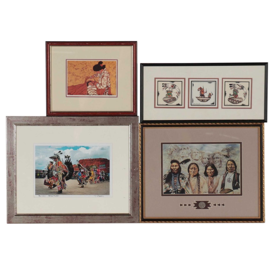 Offset Lithograph of Native American Figures, Late 20th Century