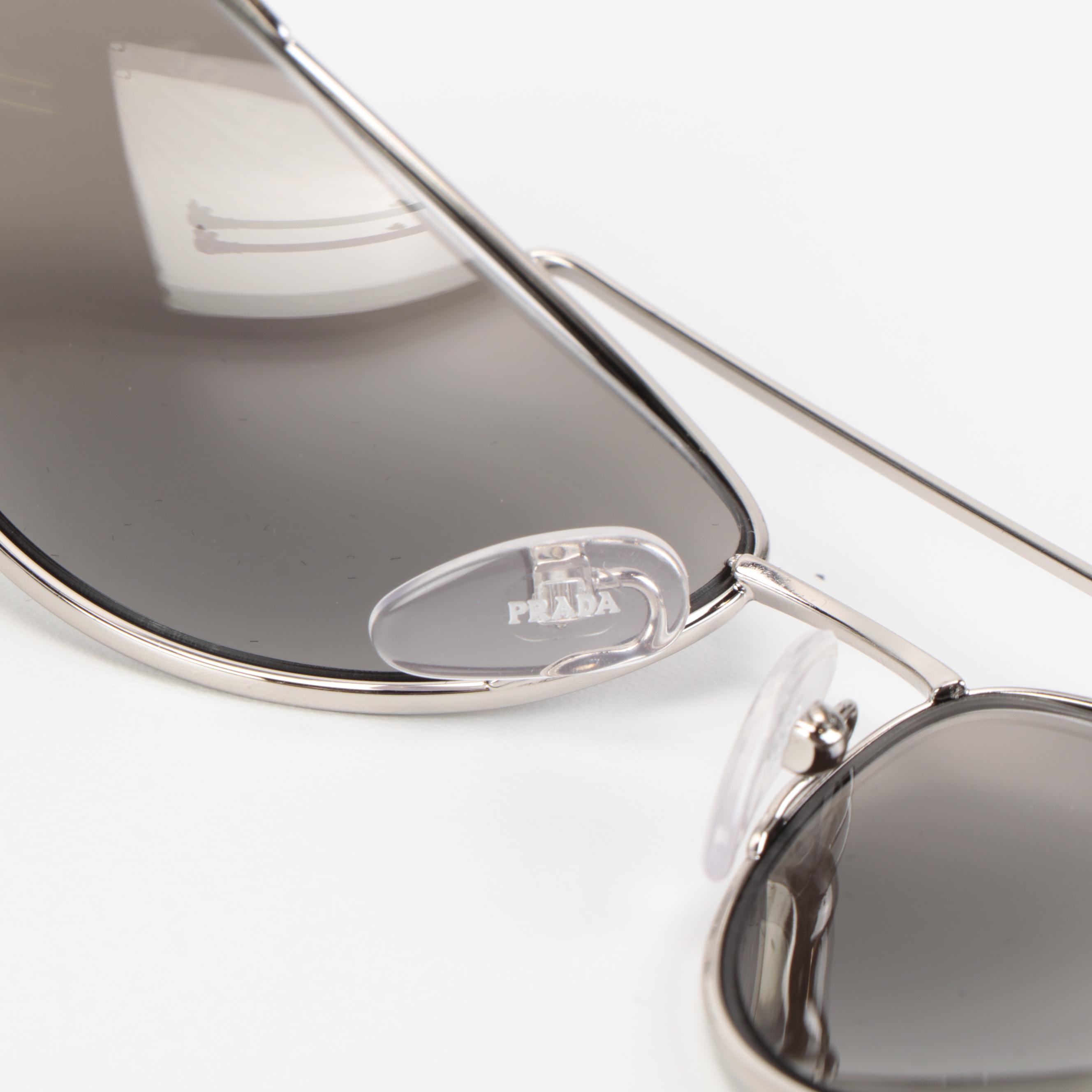 Prada SPR 62V Mirrored Aviator Wrap Sunglasses with Case