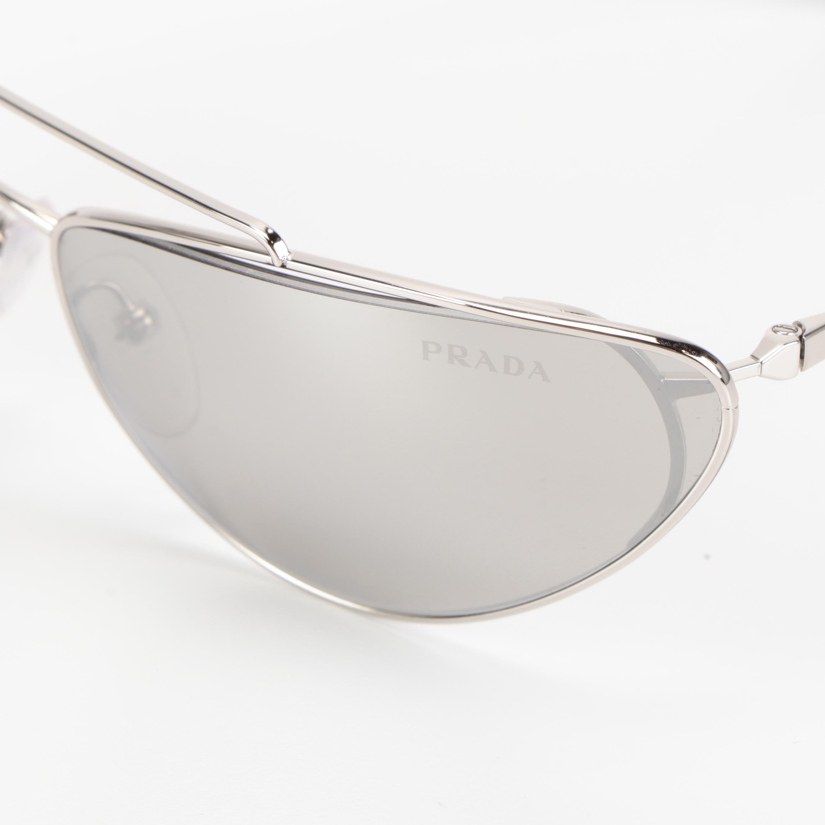 Prada SPR 62V Mirrored Aviator Wrap Sunglasses with Case