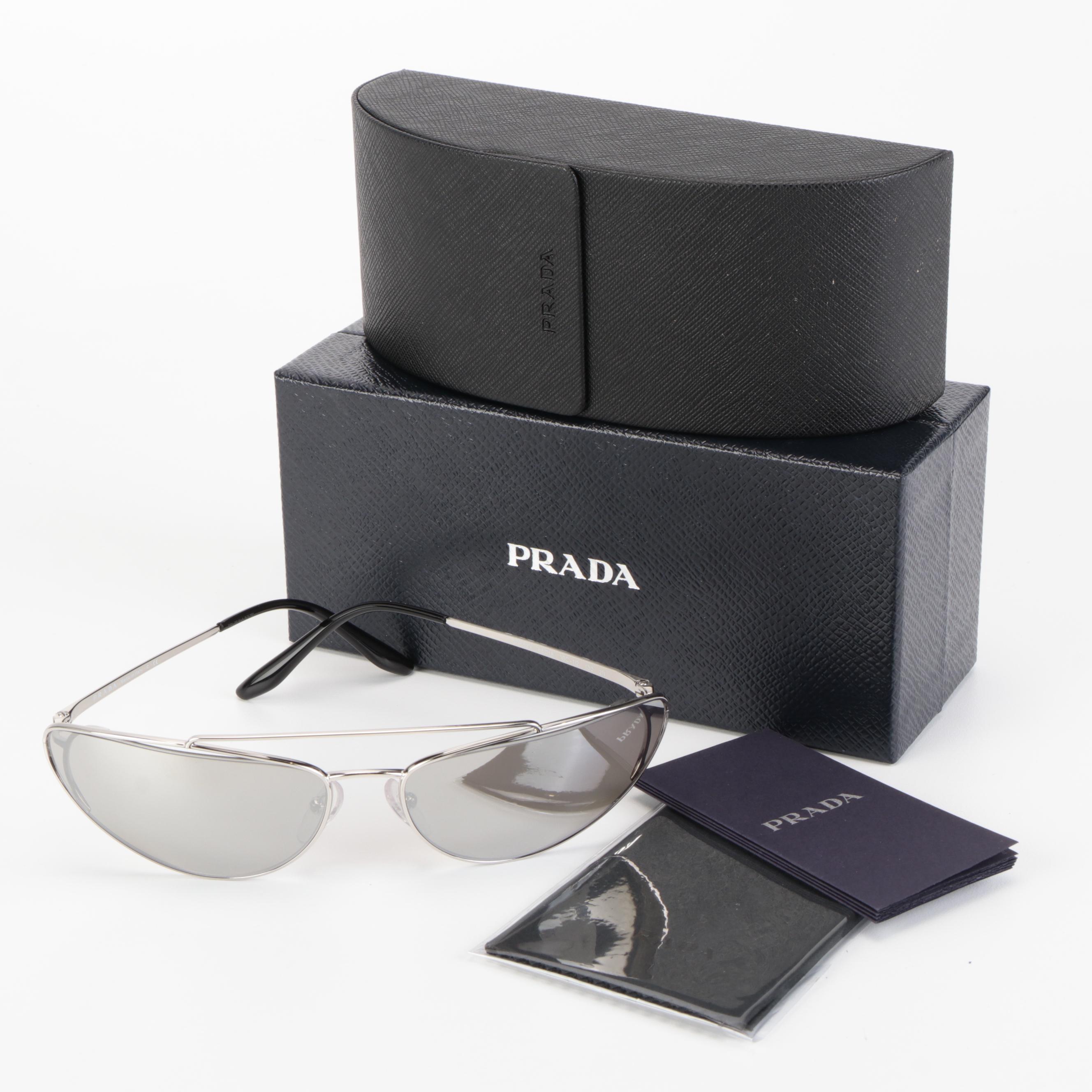 Prada SPR 62V Mirrored Aviator Wrap Sunglasses with Case