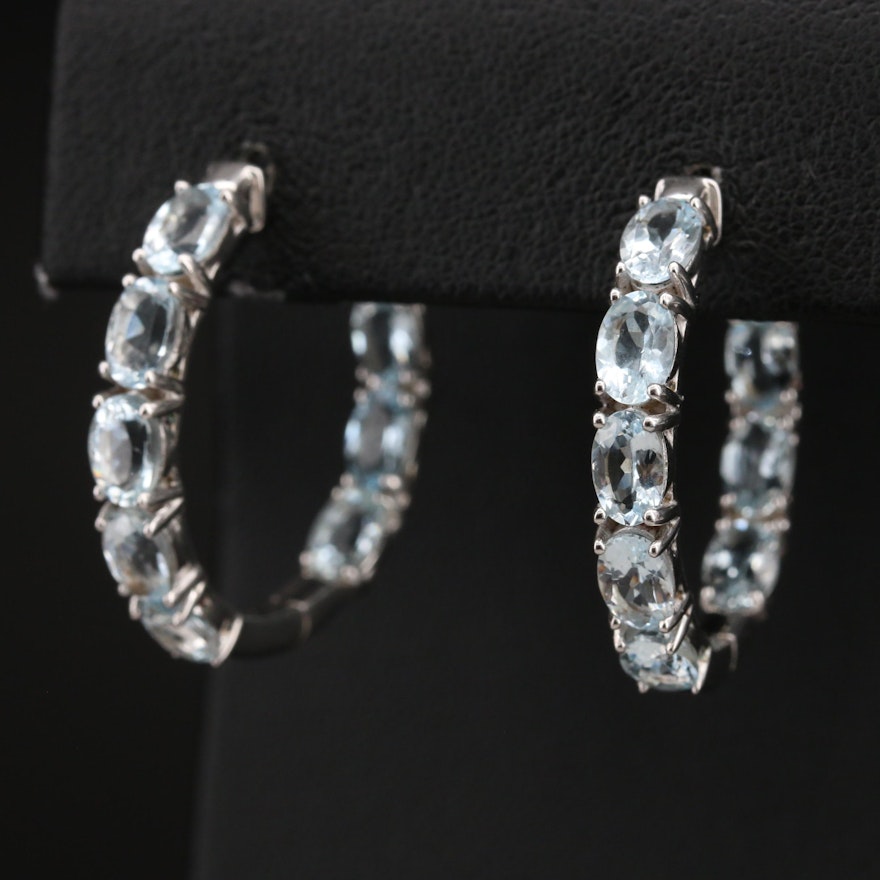 Sterling Aquamarine Inside-Out Hoop Earrings