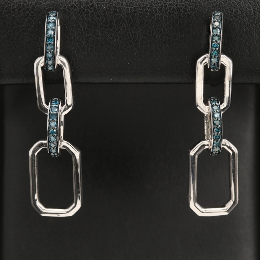 Sterling Silver and Diamond Chain Link Drop Earrings