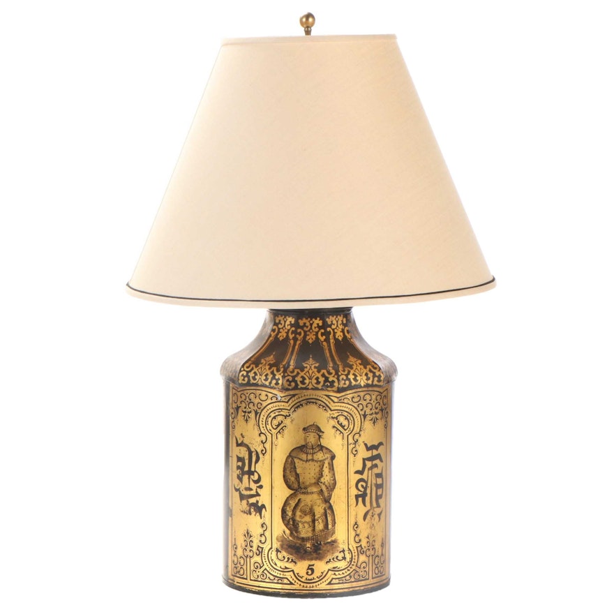 Toleware Tea Canister Table Lamp, Late 20th Century