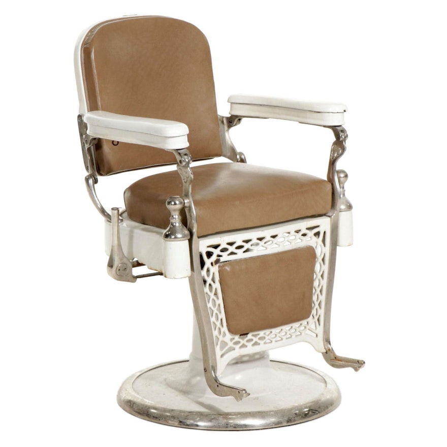 Porcelain, Chrome and Iron Barber's Chair, Mid-20th Century