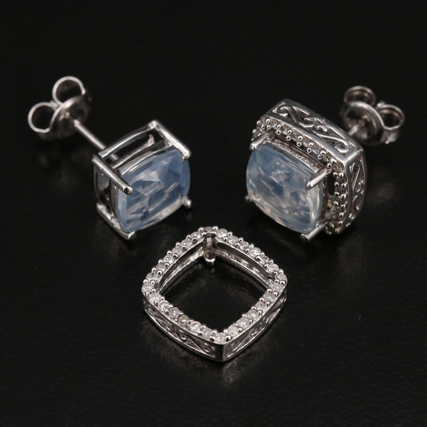 Sterling Opal Stud Earrings with Diamond Enhancers