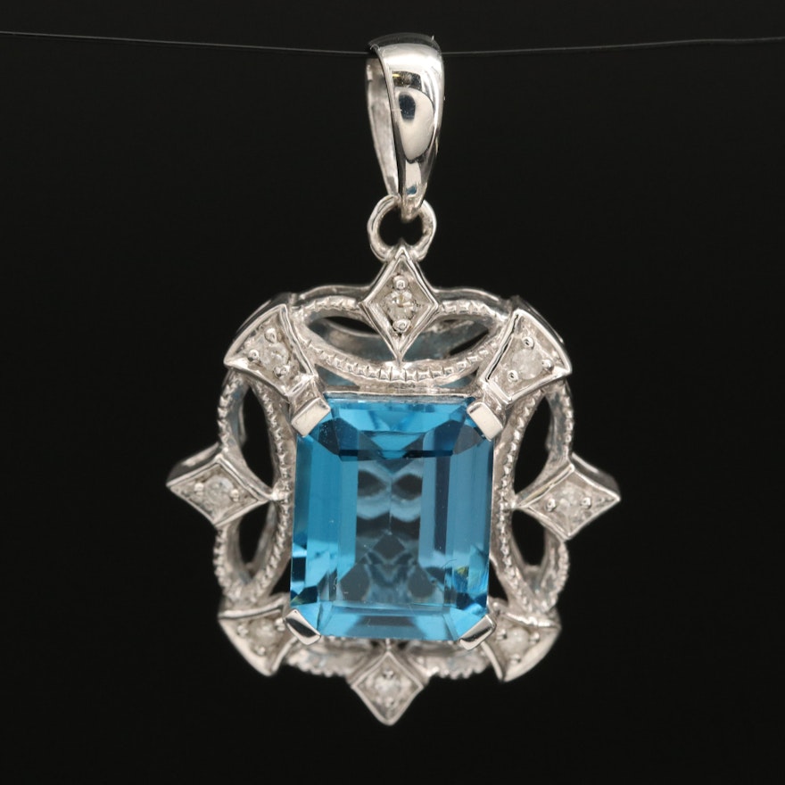 Swiss Blue Topaz and Diamond Pendant