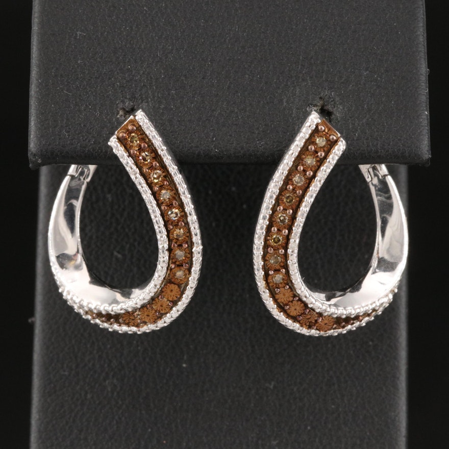 Sterling Diamond Twist Hoop Earrings