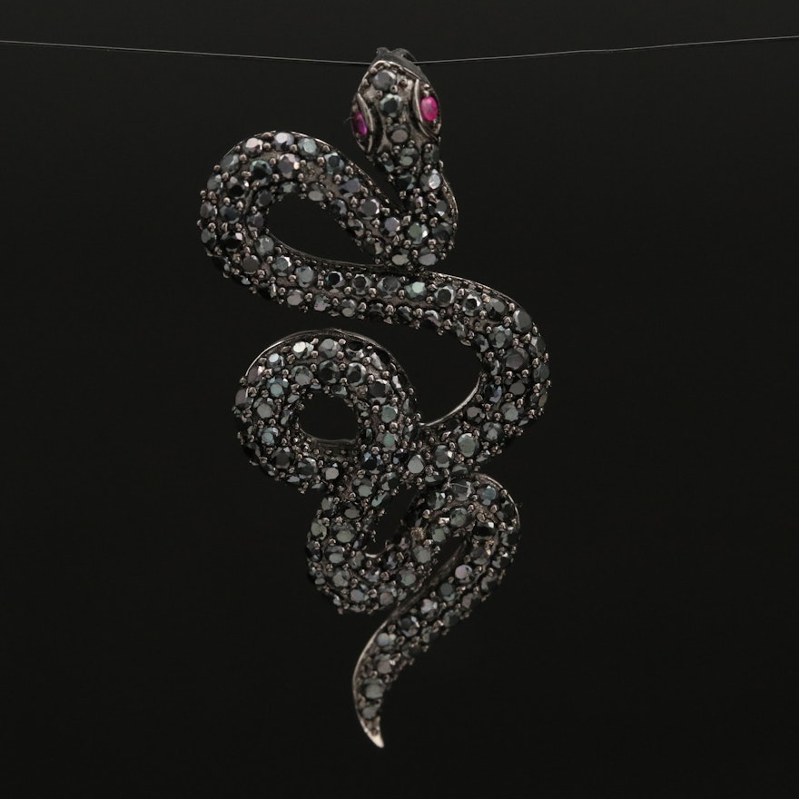 Sterling Ruby and Spinel Serpent Pendant