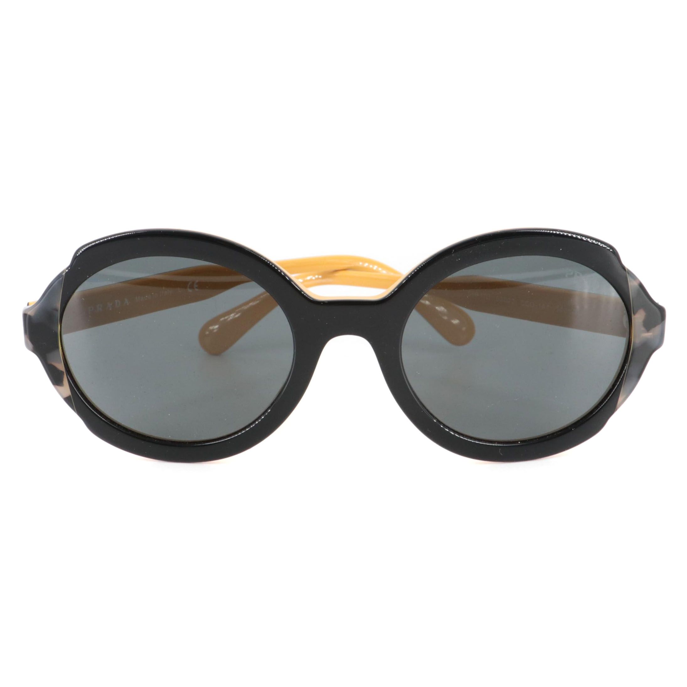 Prada SPR 17U Round Sunglasses in Black, Yellow and Gray Tortoise Acetate