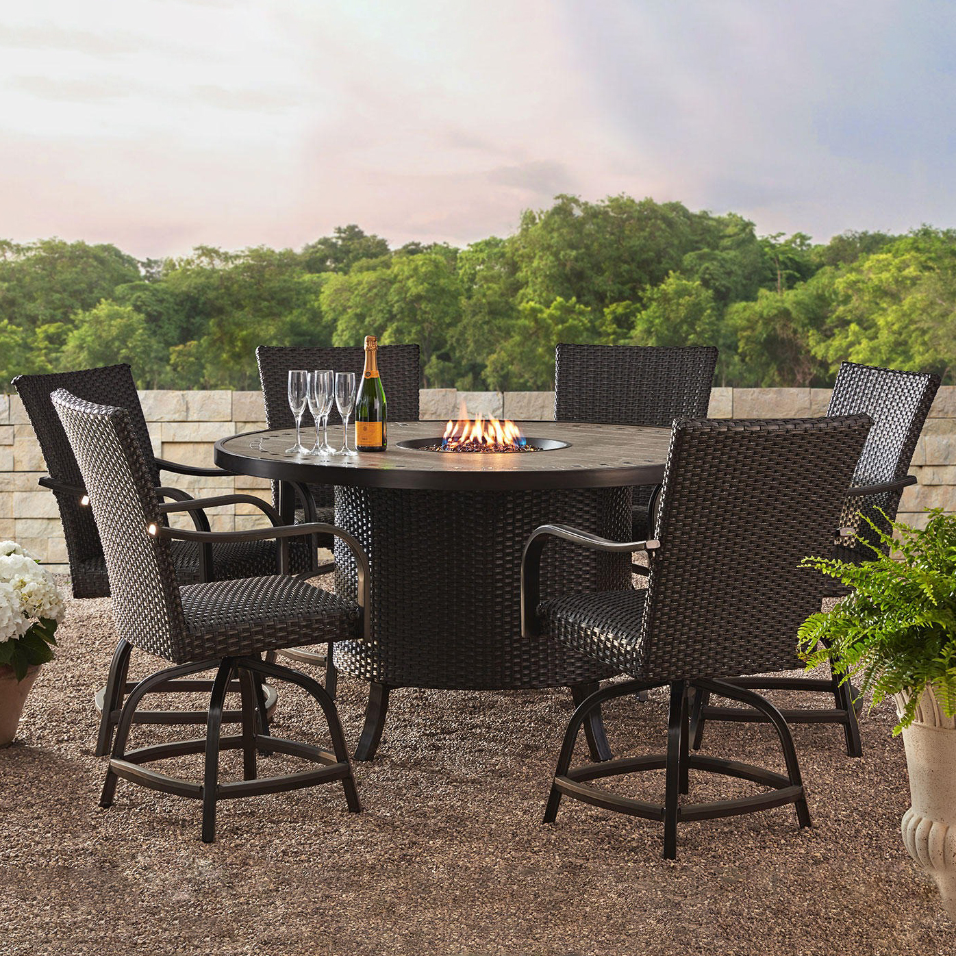 Agio "Heritage Collection" 7-Piece Balcony Fire Pit Dining Set