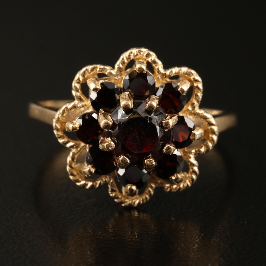 14K Garnet Ring with Scalloped Frame