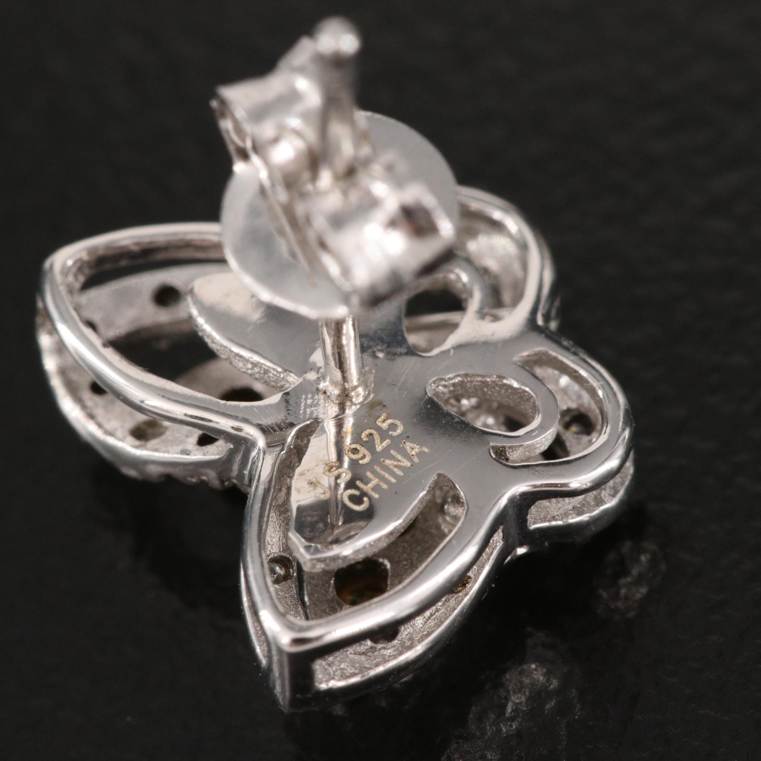 Sterling Silver Diamond Butterfly Earrings