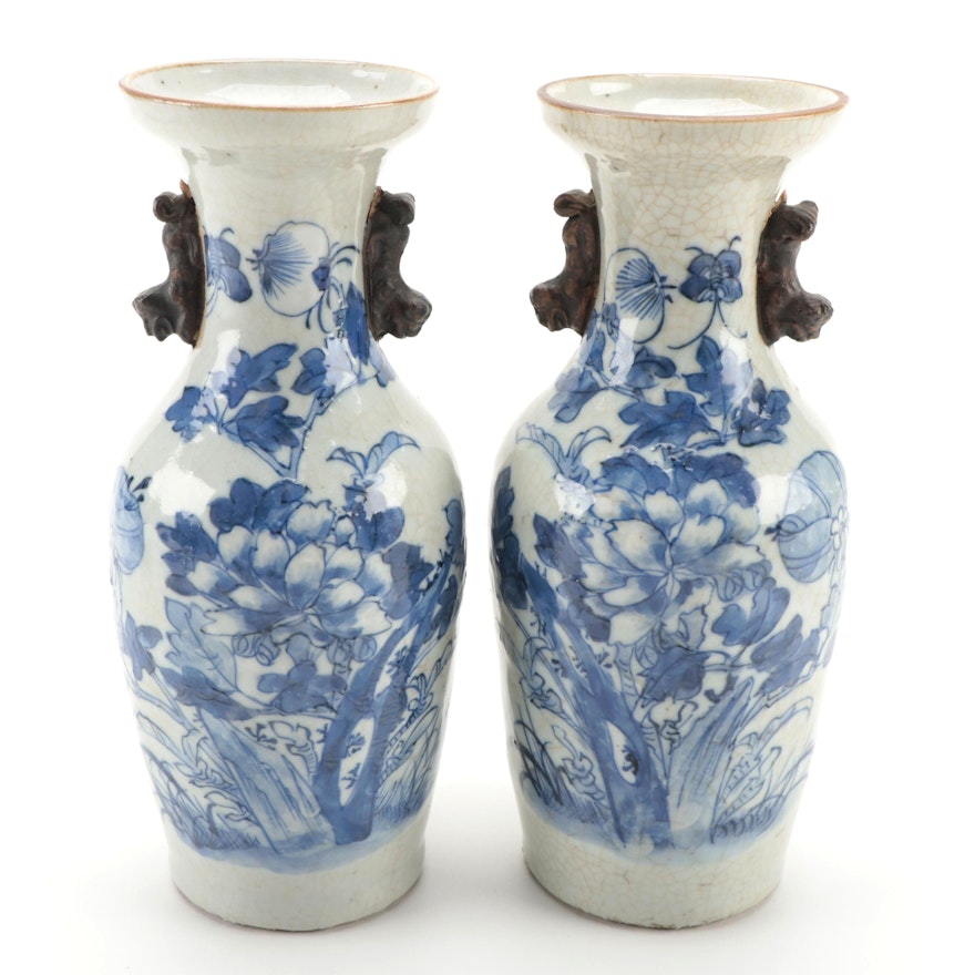 Chinese Crackle Glazed Decorated Ceramic Baluster Vases