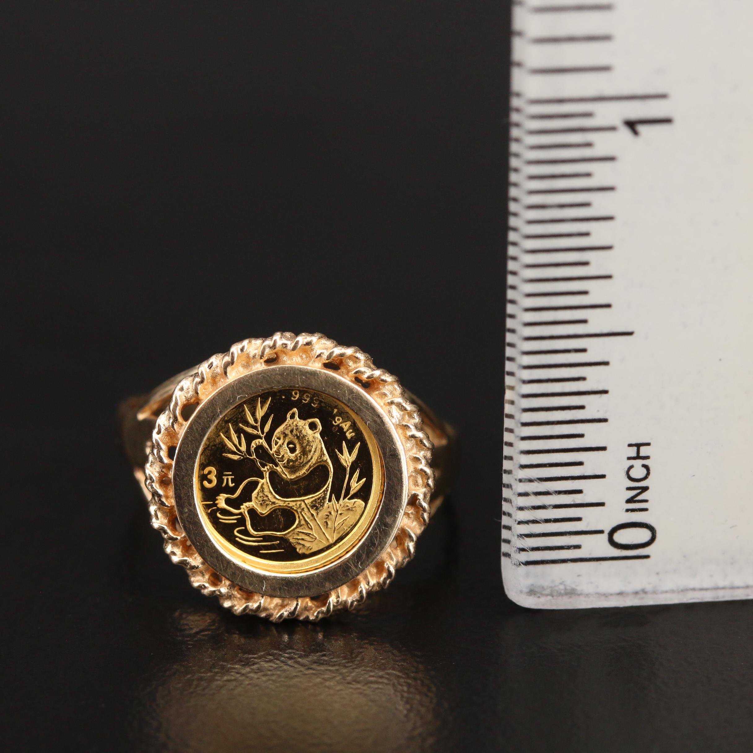 1991 3-Yuan China Panda Gold Bullion in 14K Ring with Rope Detailing