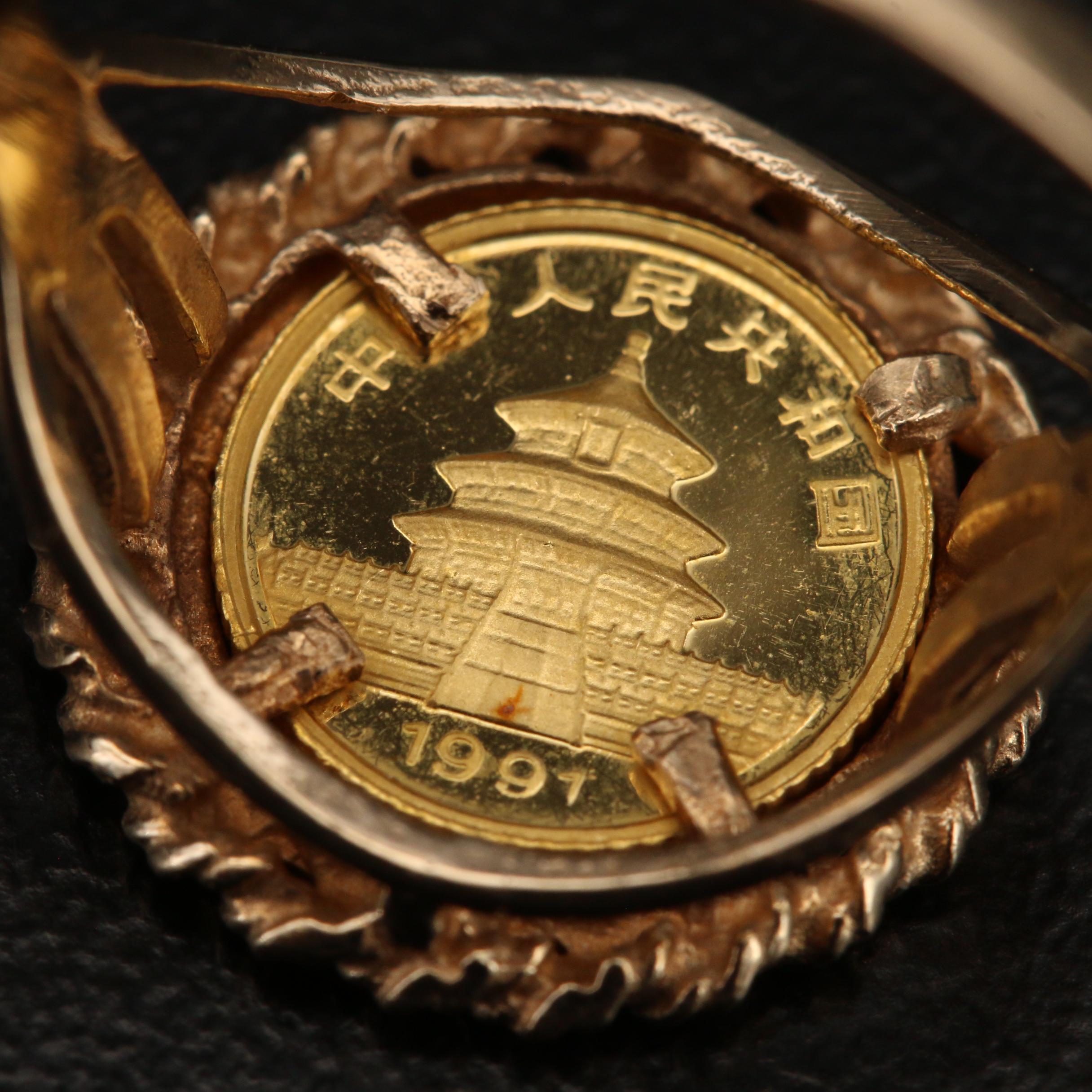 1991 3-Yuan China Panda Gold Bullion in 14K Ring with Rope Detailing