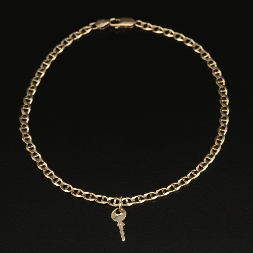 14K Mariner Chain Anklet with Key Charm
