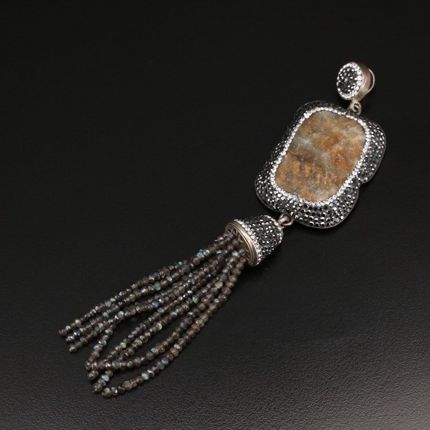 Sterling Pavé Labradorite, Druzy and Gemstone Tassel Pendant