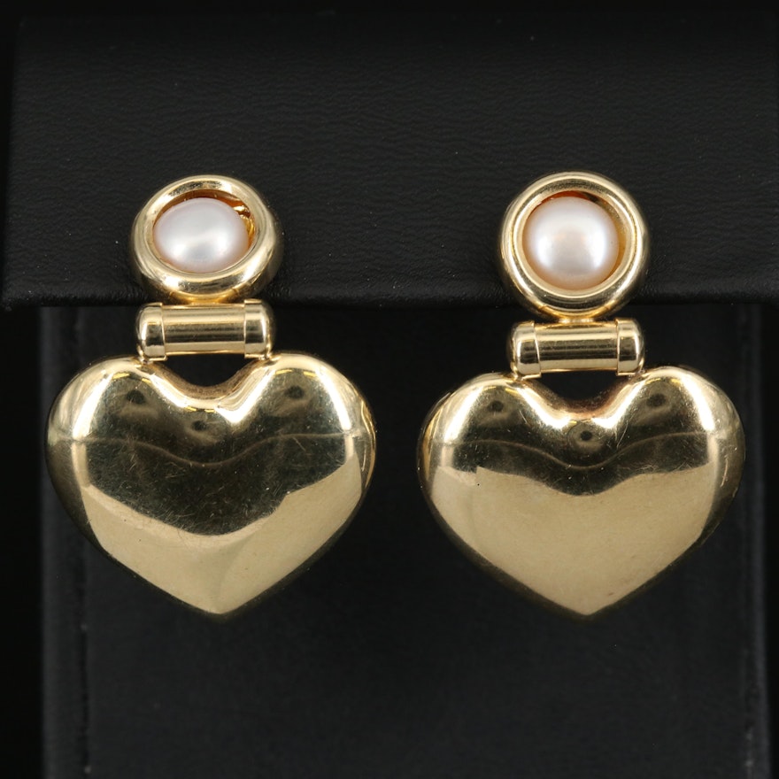 14K Pearl Heart Earrings