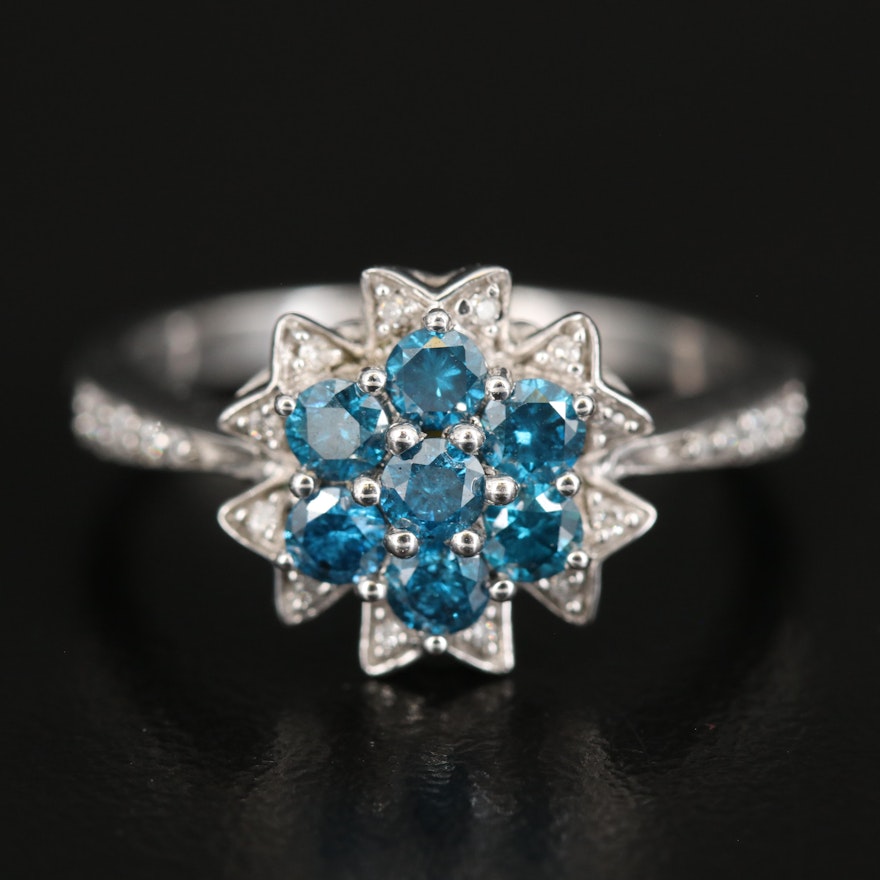 Sterling Blue Diamond and Diamond Ring