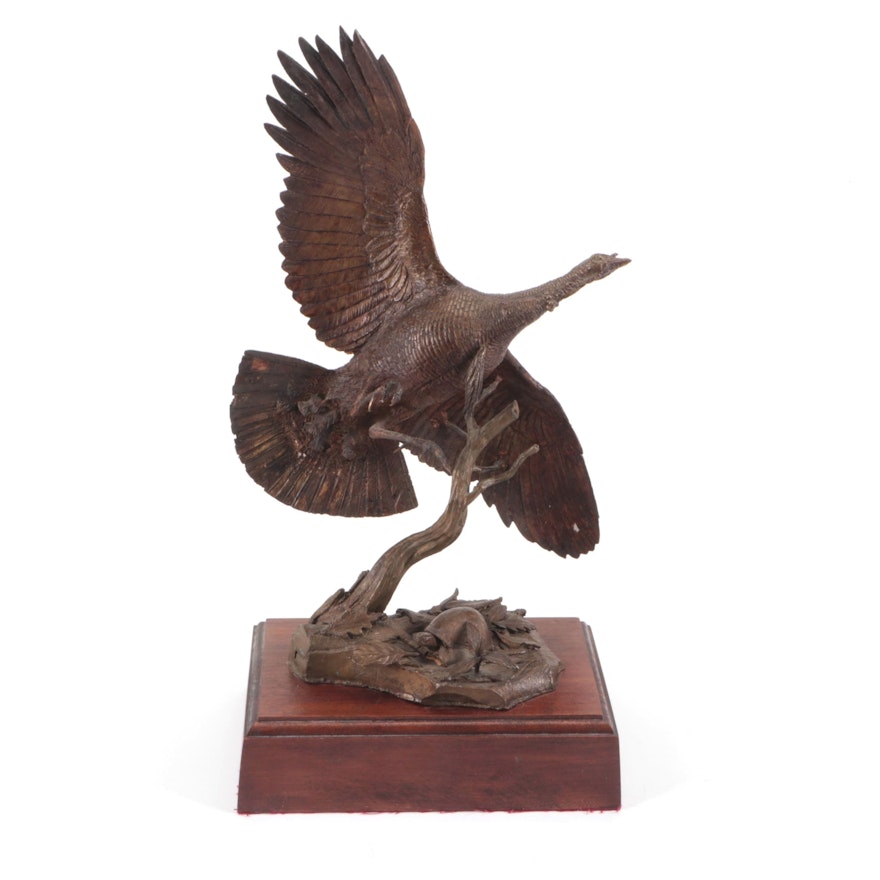 Bronze Sculpture of Wild Turkey and Turtle, 1982