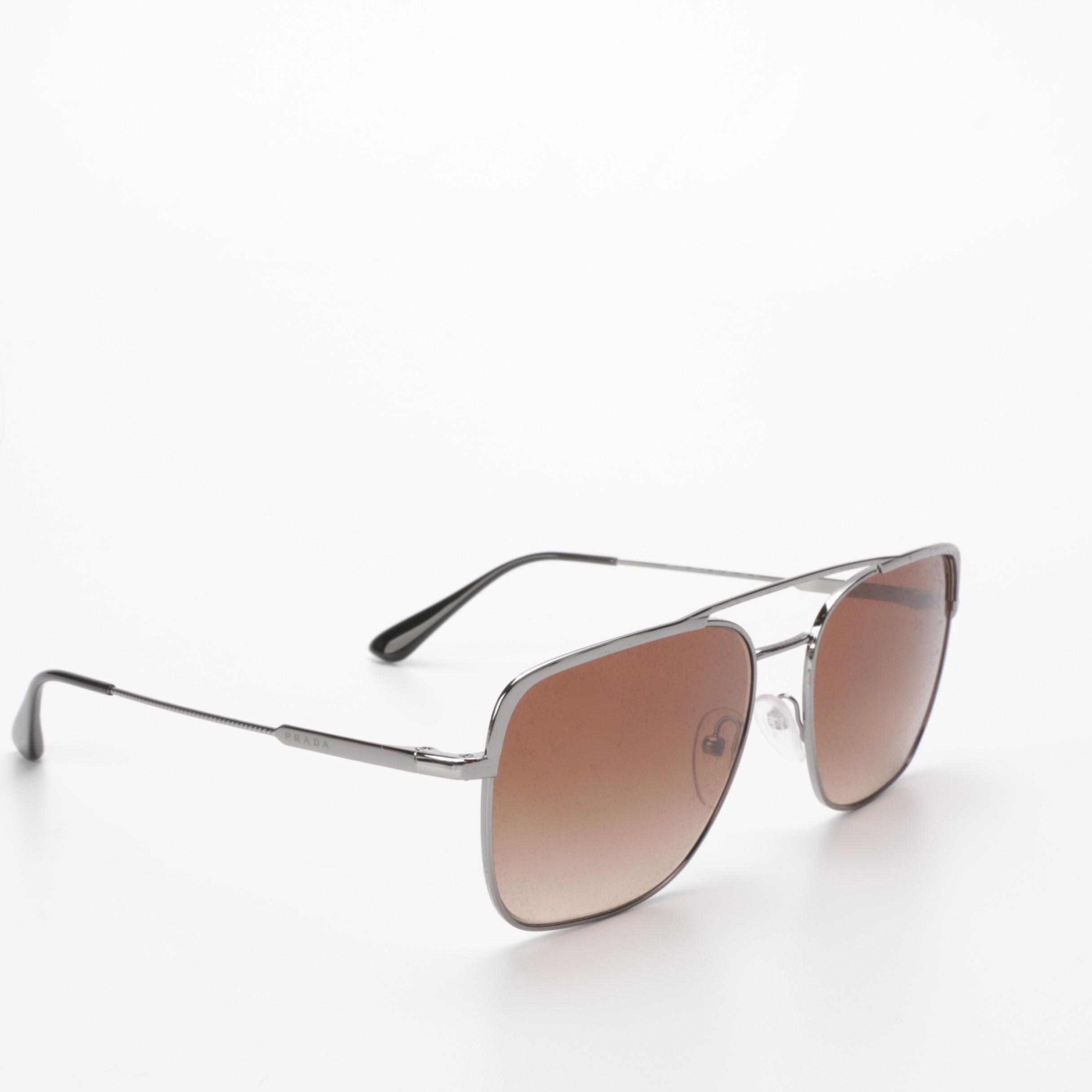 Prada SPR 53VS Rectangular Aviator in Silver Tone with Case