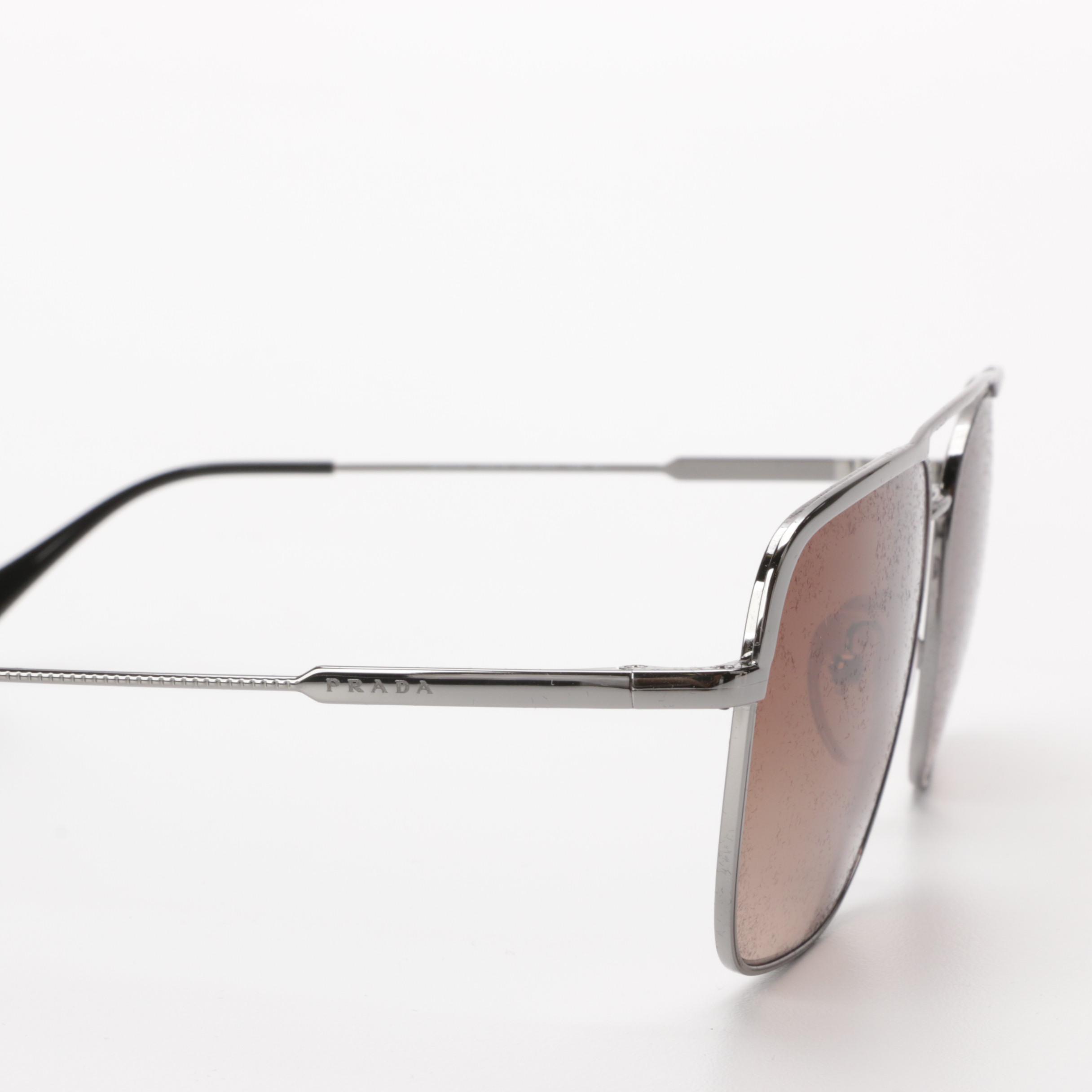 Prada SPR 53VS Rectangular Aviator in Silver Tone with Case