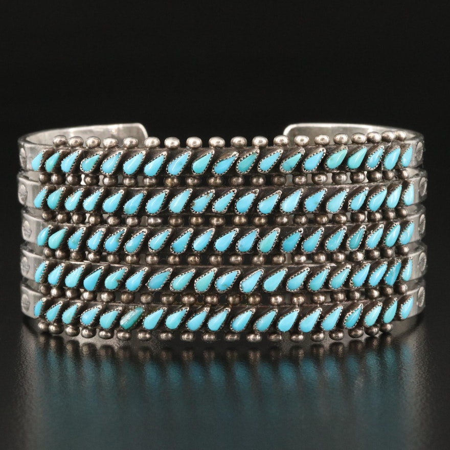 Sterling Silver Turquoise Cuff with Stampwork Design