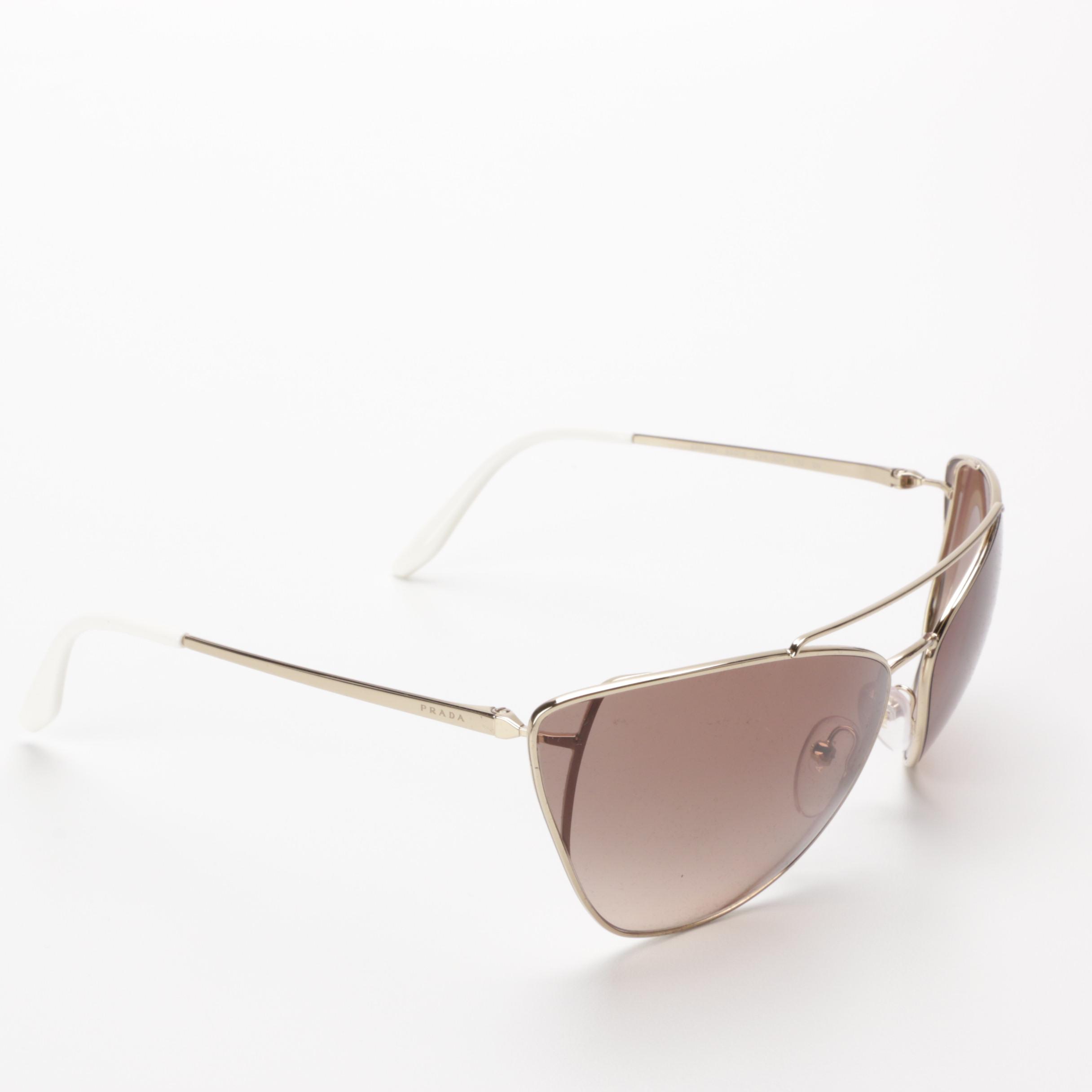 Prada SPR65V Catwalk Gold Tone Sunglasses with Case and Box