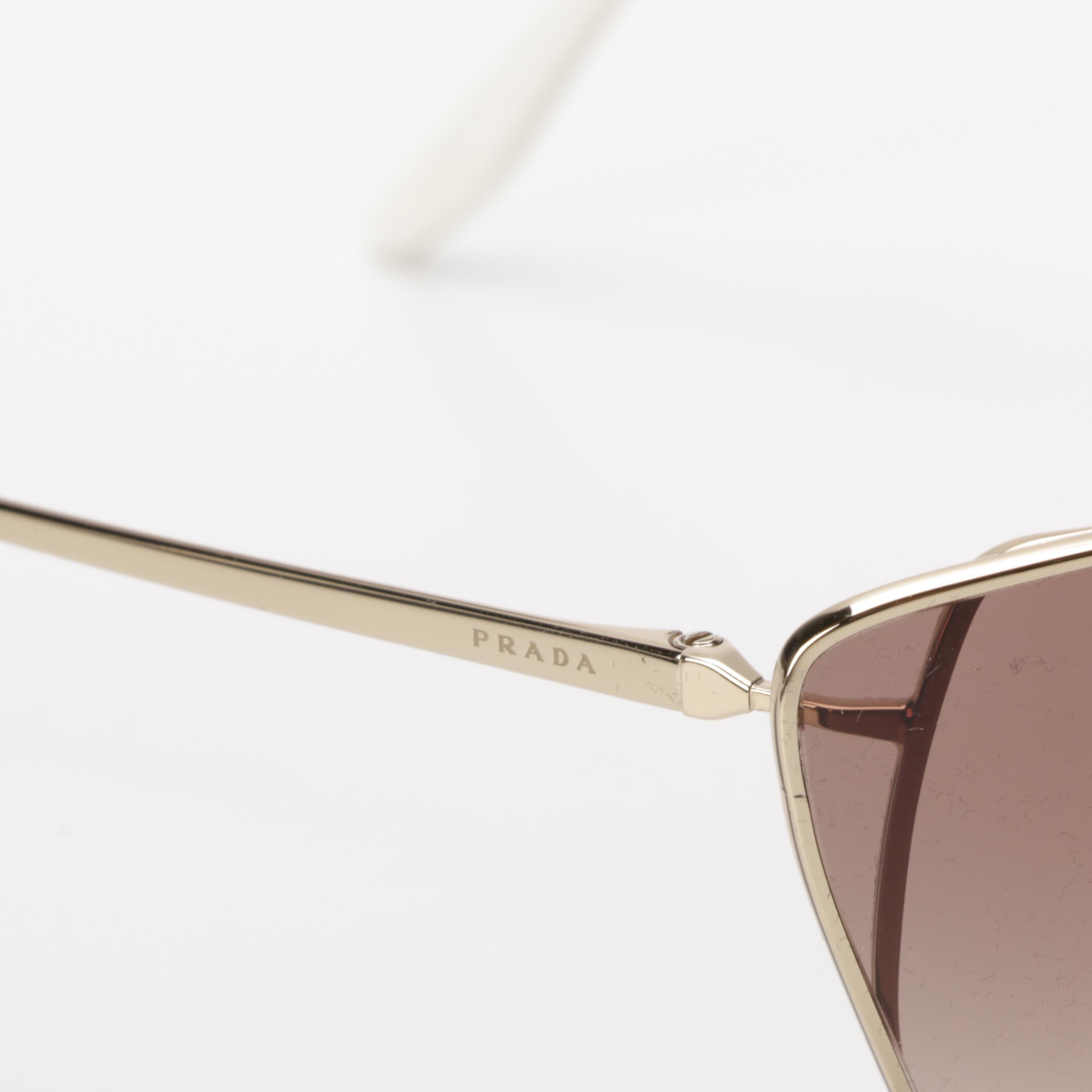 Prada SPR65V Catwalk Gold Tone Sunglasses with Case and Box