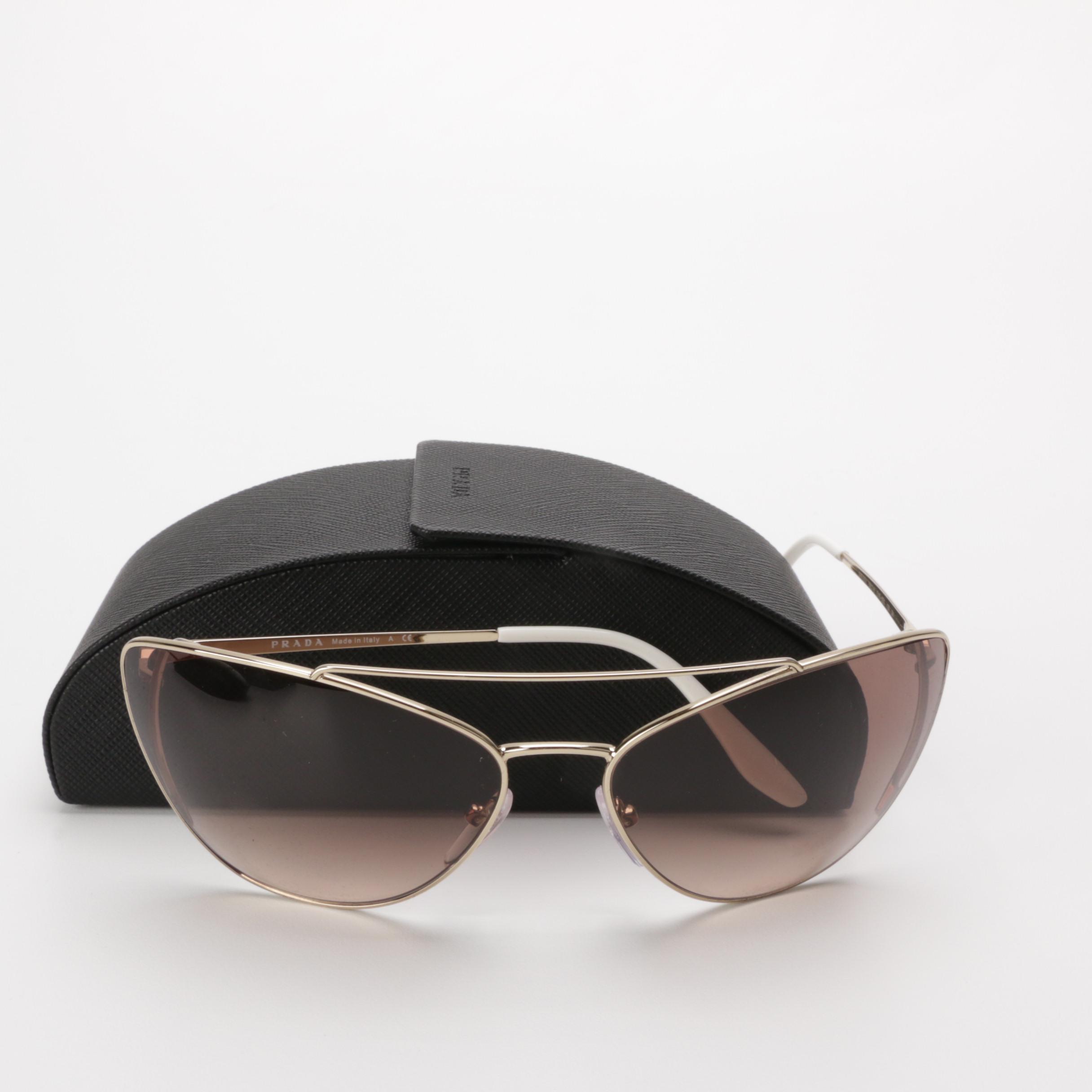 Prada SPR65V Catwalk Gold Tone Sunglasses with Case and Box