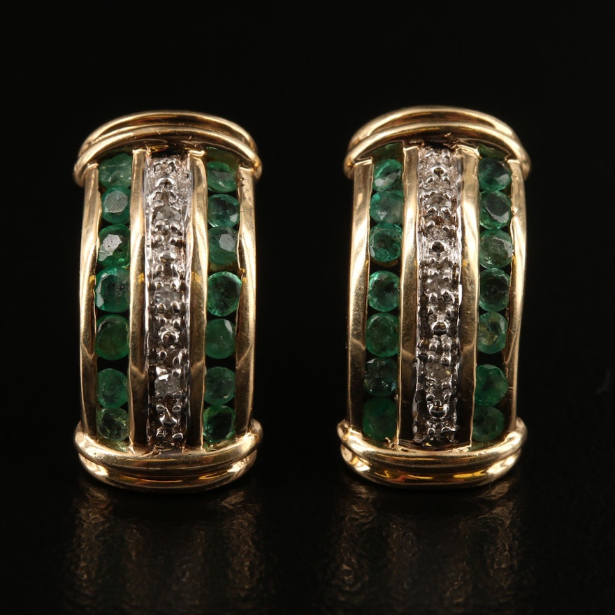 10K Emerald and Diamond Earrings with Channel Settings