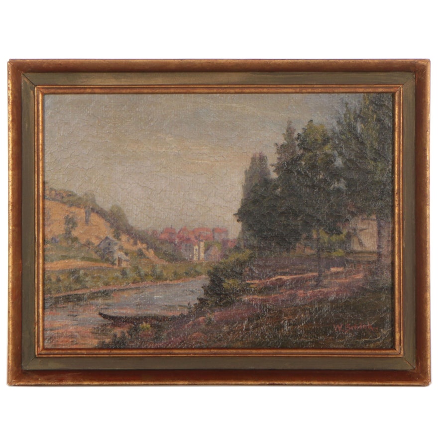 W. Schink Academic Style Landscape Oil Painting, 19th Century