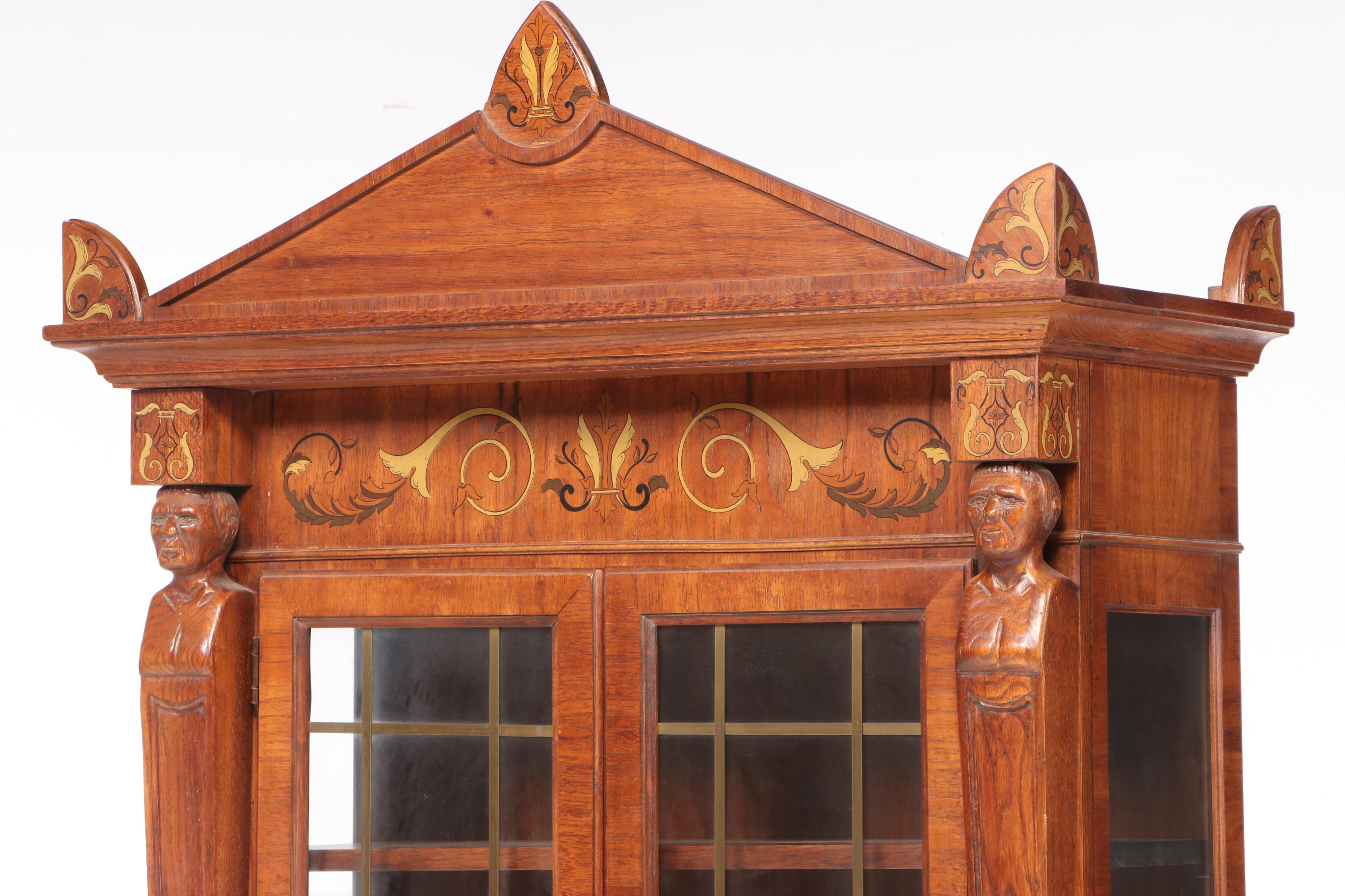 Pulaski Furniture Corp. Empire Style Stenciled Oak Secretary Bookcase