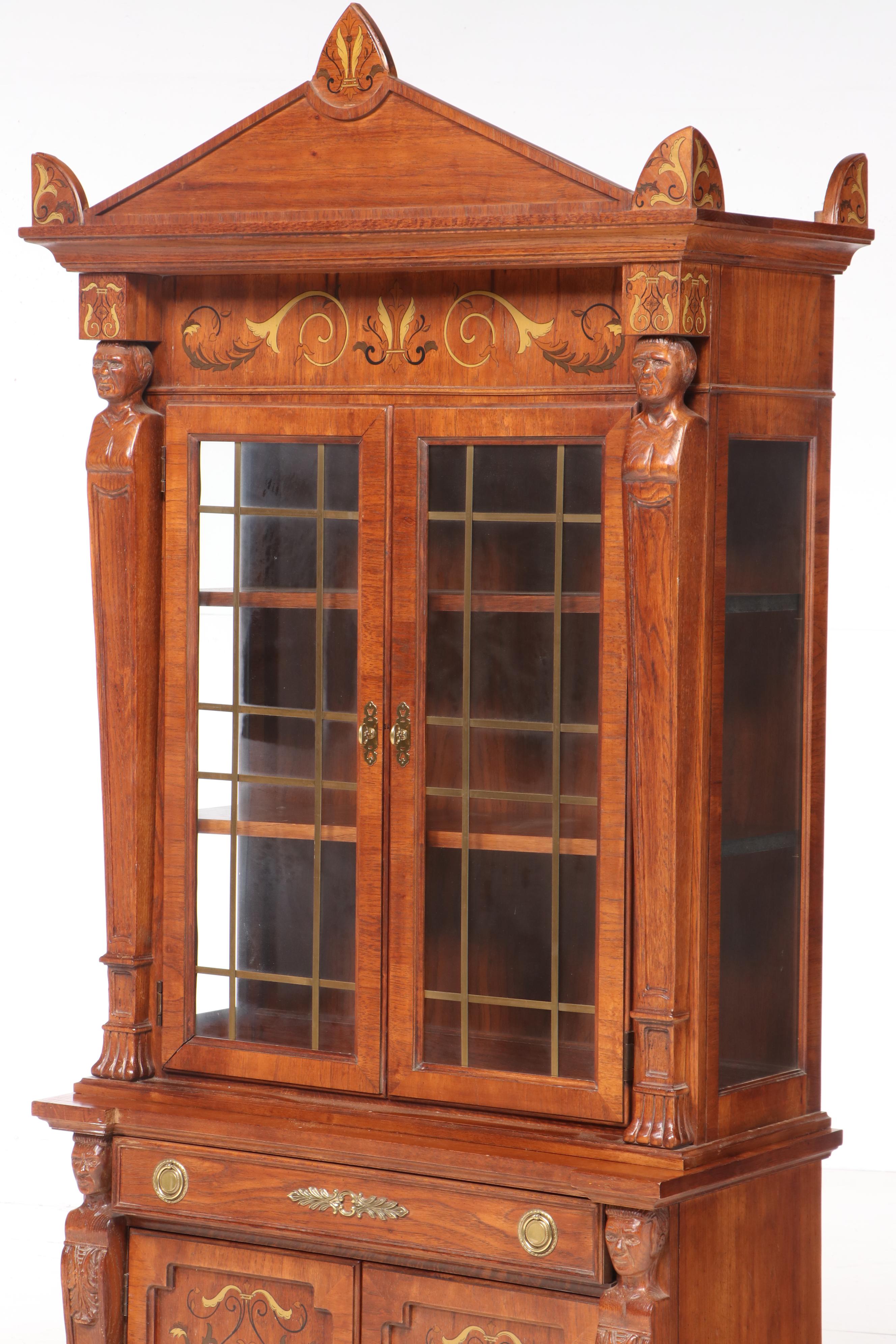 Pulaski Furniture Corp. Empire Style Stenciled Oak Secretary Bookcase