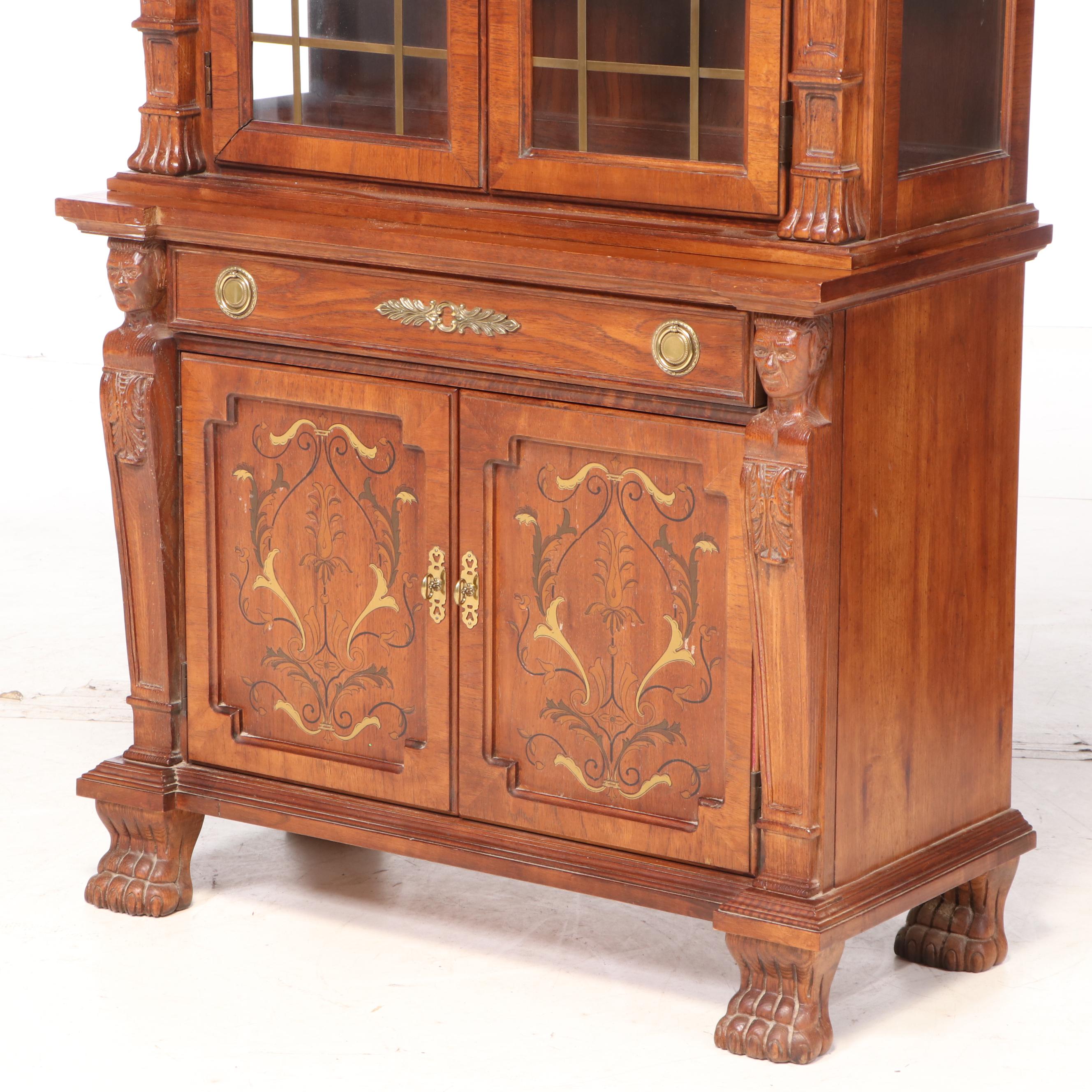 Pulaski Furniture Corp. Empire Style Stenciled Oak Secretary Bookcase