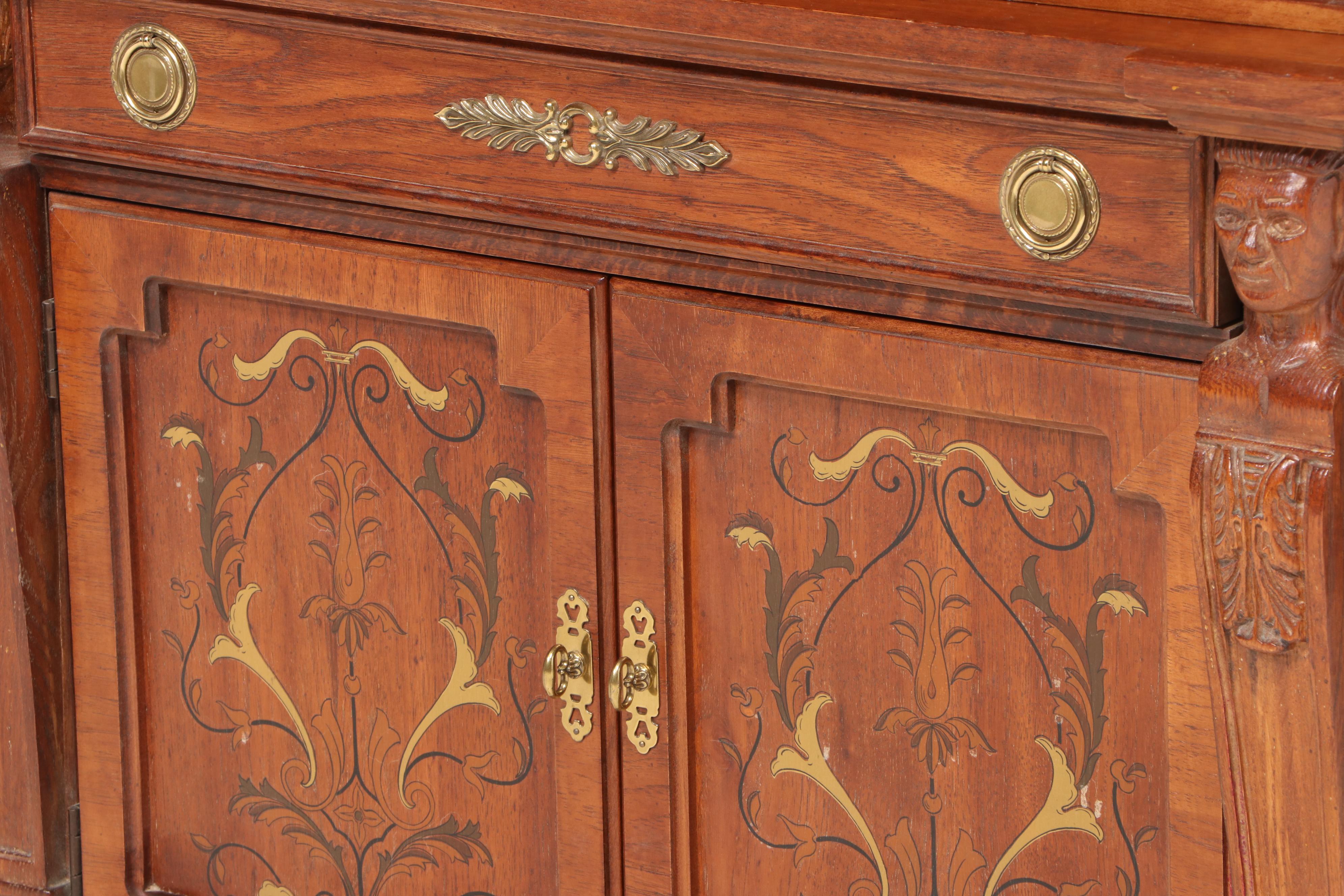 Pulaski Furniture Corp. Empire Style Stenciled Oak Secretary Bookcase