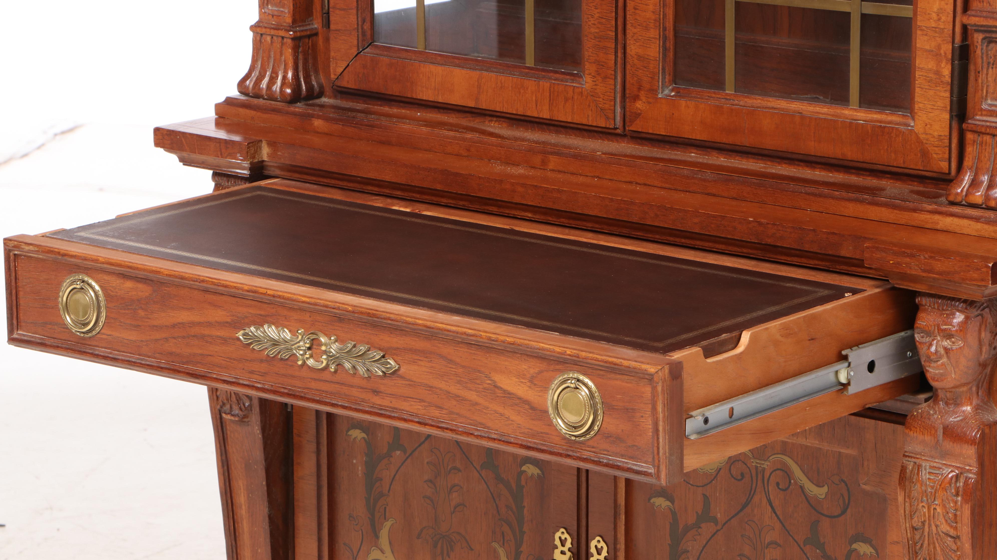 Pulaski Furniture Corp. Empire Style Stenciled Oak Secretary Bookcase
