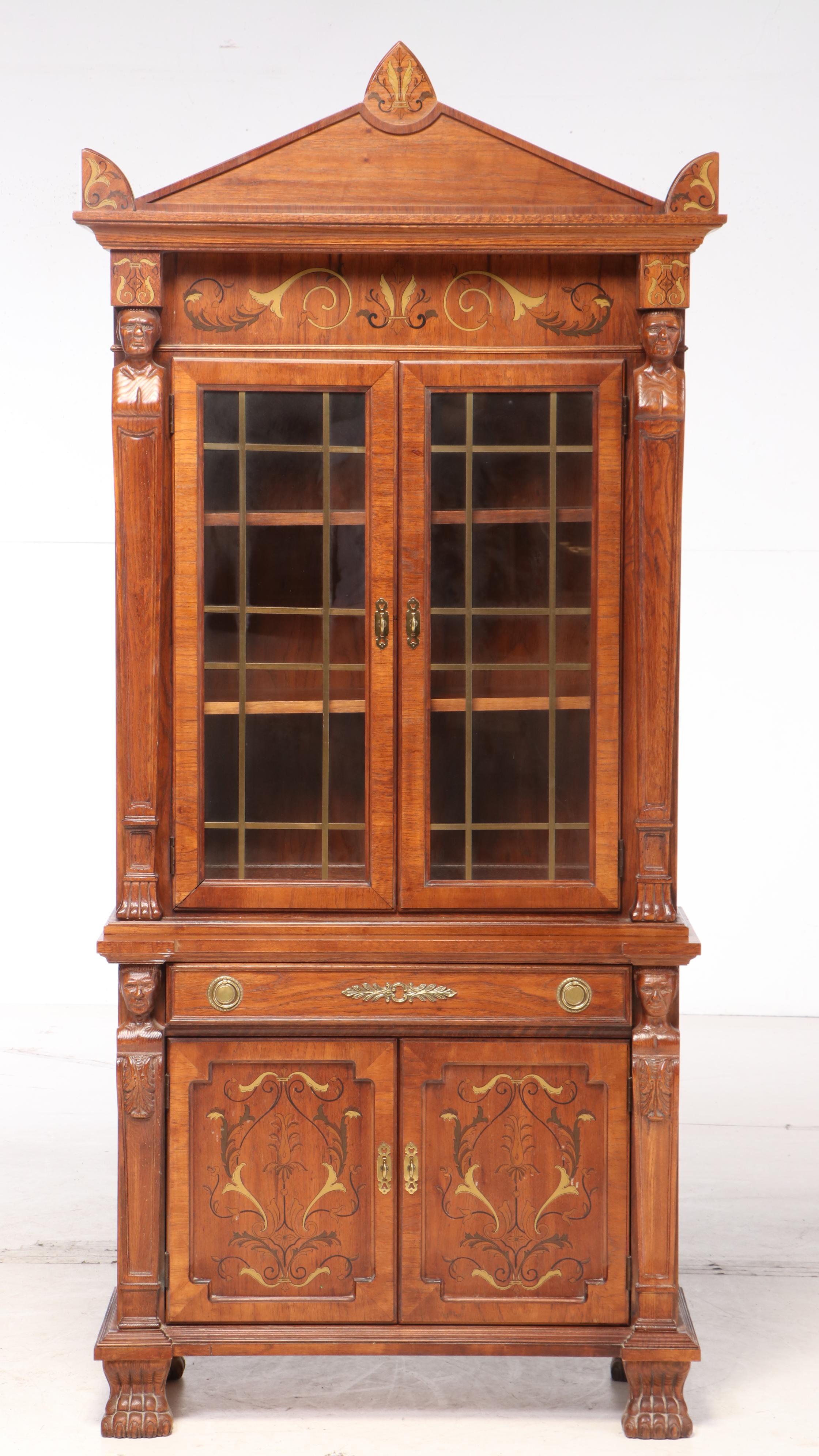 Pulaski Furniture Corp. Empire Style Stenciled Oak Secretary Bookcase