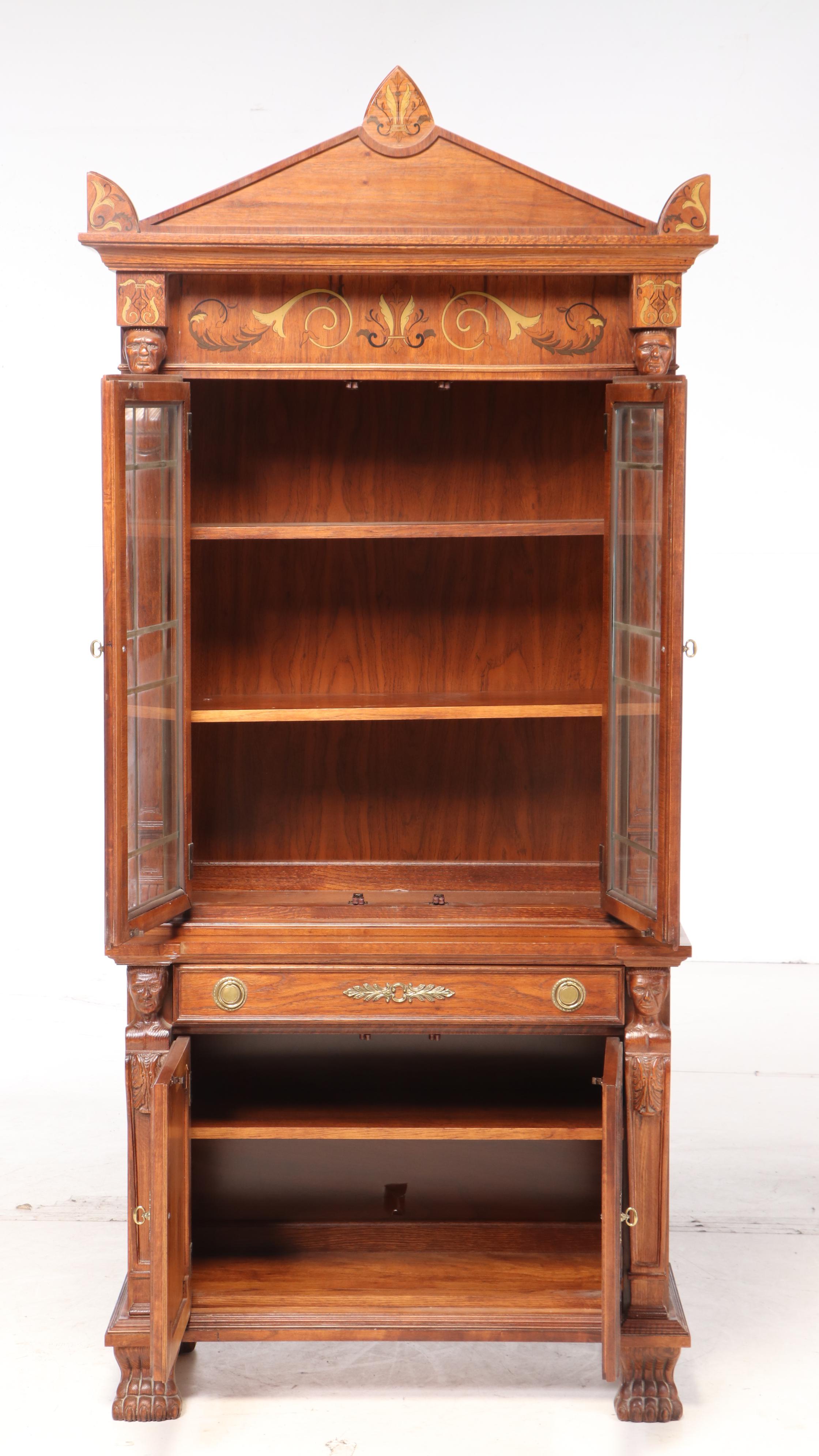 Pulaski Furniture Corp. Empire Style Stenciled Oak Secretary Bookcase
