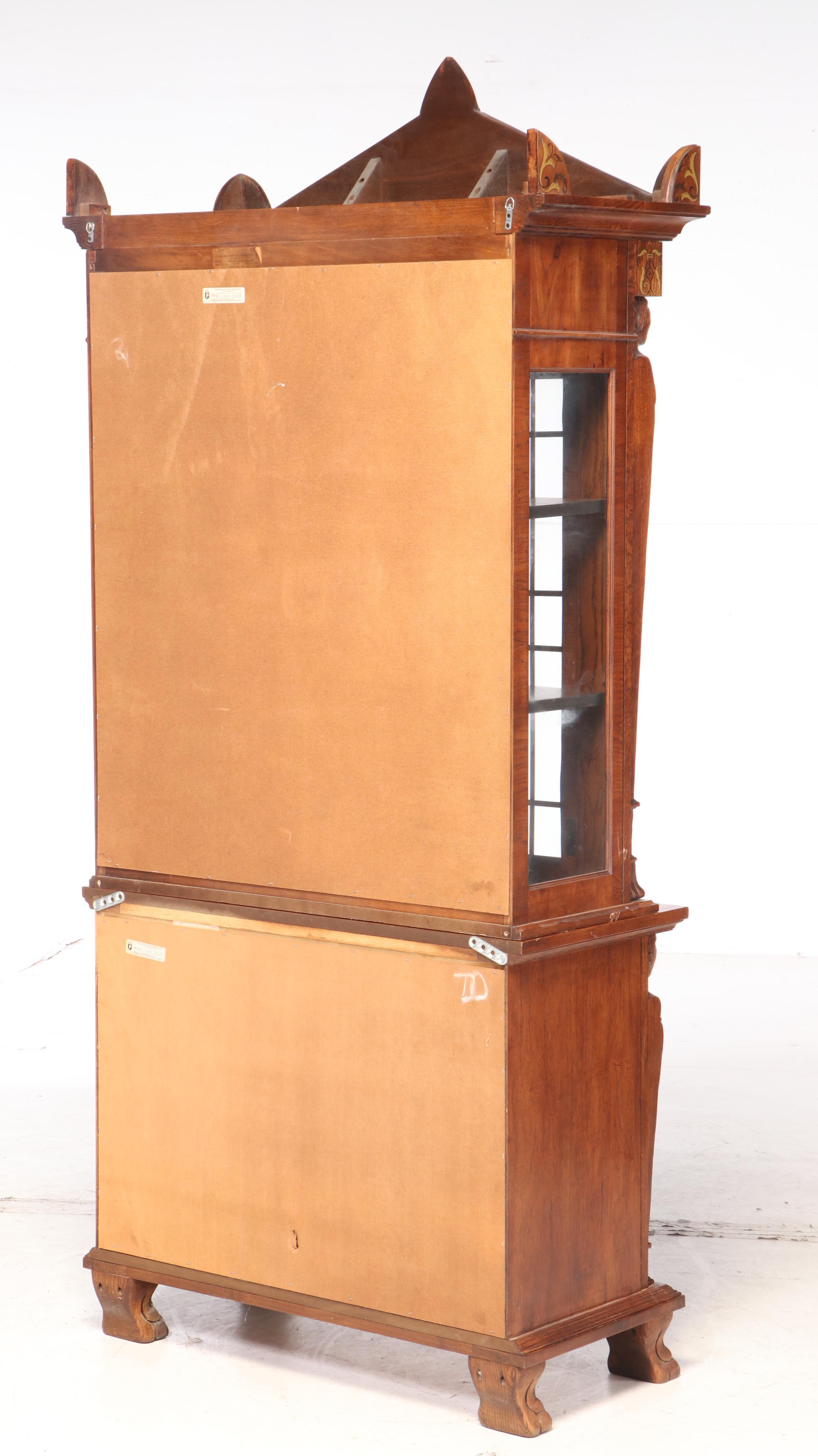 Pulaski Furniture Corp. Empire Style Stenciled Oak Secretary Bookcase