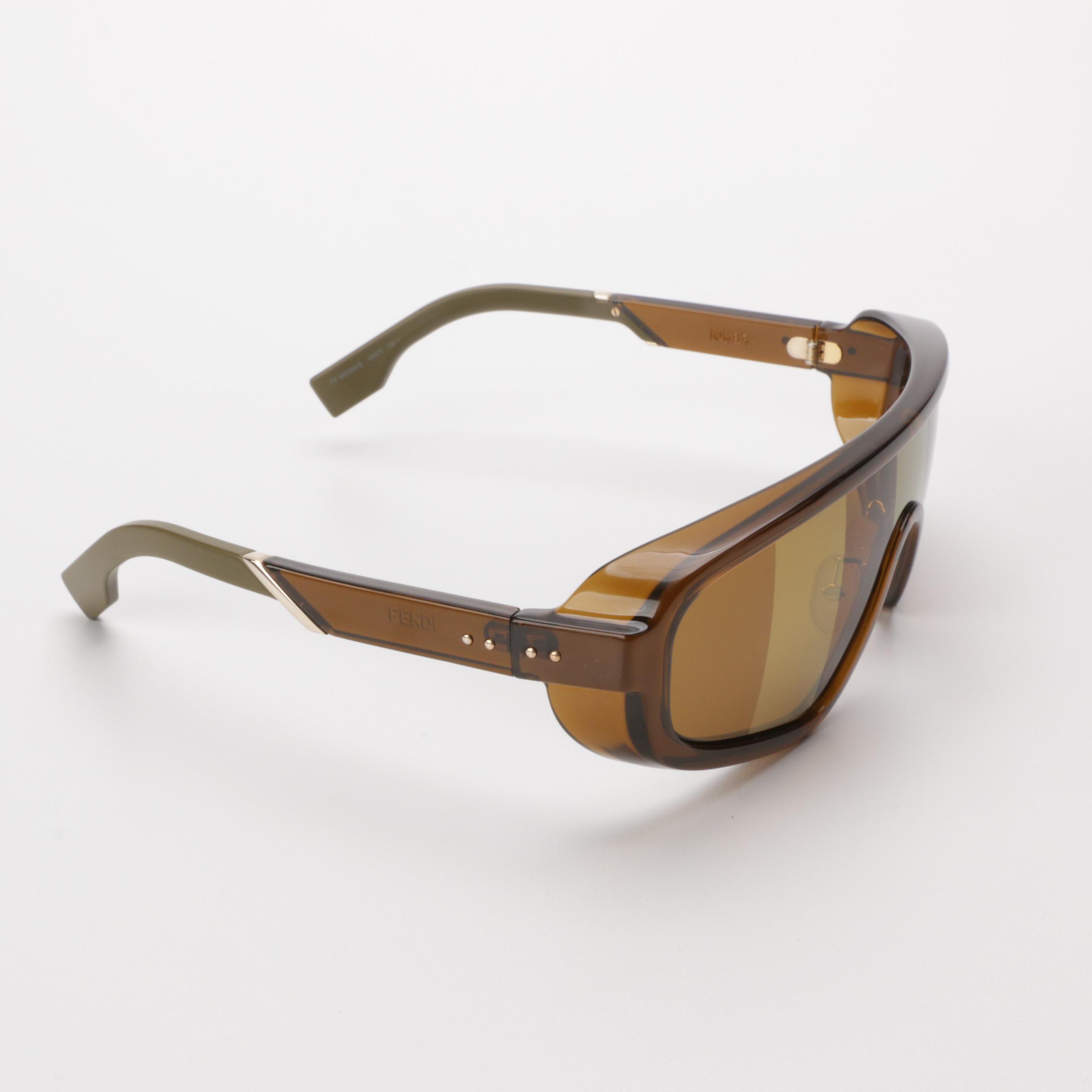 Fendi Pequin Striped Lens Shield Sunglasses with Red Case